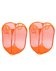 vocoste 2pcs Orange Mesh Bag Foldable Pop Up Dirty Clothes Storage Laundry Basket Organizer